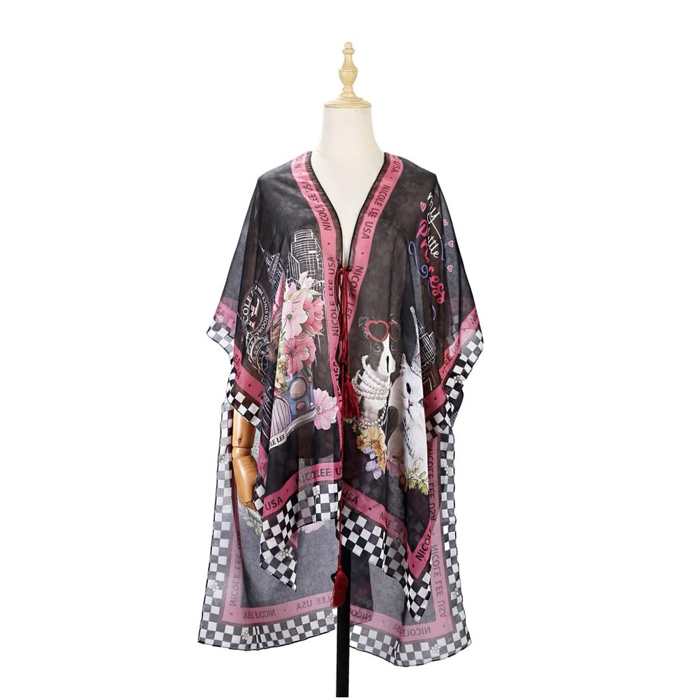 Nicole Lee Black and Pink Artistic Kimono